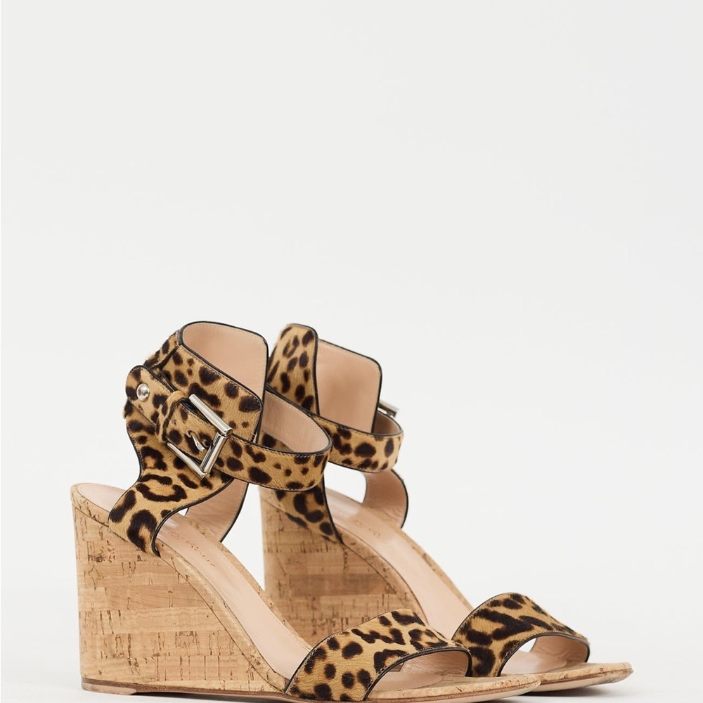 Gianvito Rossi Ping Hair Leopard Print Cork Sandal